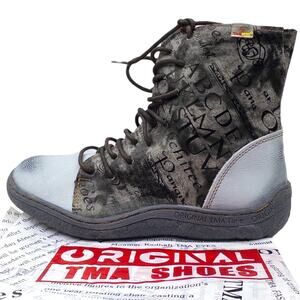TMA EYES Womens Lace Up Ankle Boots Leather Patchwork Light Blue 8.5